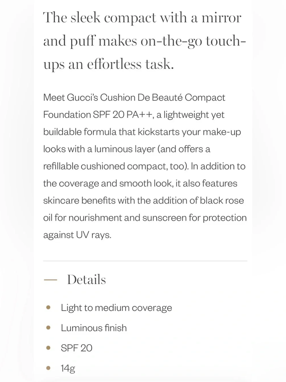 GUCCI Cushion De Beauté  Compact Foundation SPF Color 02.5
